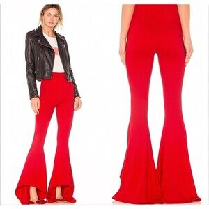 NBD Flare Pants Womens S Red Rose Shirley Temple High Rise Asymmetrical flared